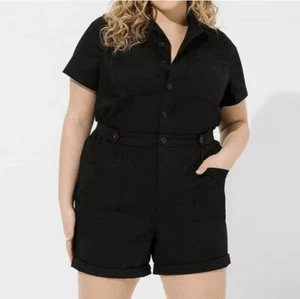 Torrid 8 Inch Lightweight Twill Jumper Romper Black Size 22 NEW NWT - Picture 1 of 4