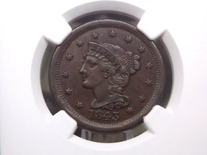 Centavo grande cabeza trenzada 1843 1 c NGC AU53 BN #002 sobre sin circular etiqueta de error ECC&C Inc - Imagen 1 de 6