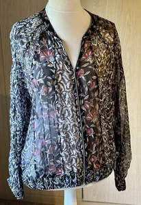 RIVER ISLAND Zip Front Blouse. Black Multi. Silver Gold Thread. Sz 18 New + Tags - Picture 1 of 8