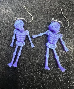 Skeleton Earrings (set of 2) 3D Printed Articulated Halloween Jewelry - Picture 1 of 6