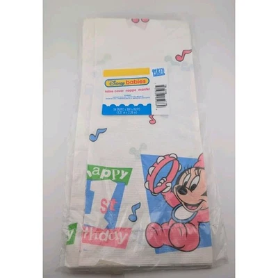 Disney Babies 1st Birthday Table Cloth Mickey Minnie 54x89" Instruments Vintage - Image 1 of 2