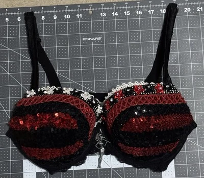Top Bralette Harley Quinn Hecho a Mano Rojo/Negro Lentejuelas Nuevo Foto 1 de 4