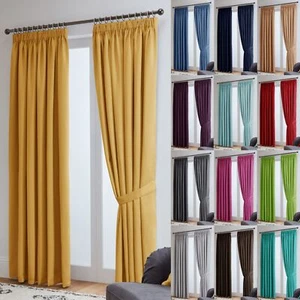 Blackout Curtains Thermal Pencil Pleat Tape Top - Energy Saving + Tie Backs - Picture 1 of 34