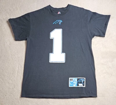 Camiseta Carolina Panthers Cam Newton Para Hombre Talla Mediana Negra Serigrafía Majestuosa Foto 1 de 4