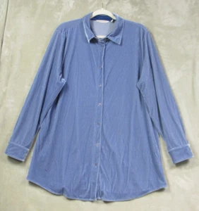 Soft Surroundings L Periwinkle Blue Velvet Boyfriend Tunic Shirt Button Boho - Picture 1 of 8