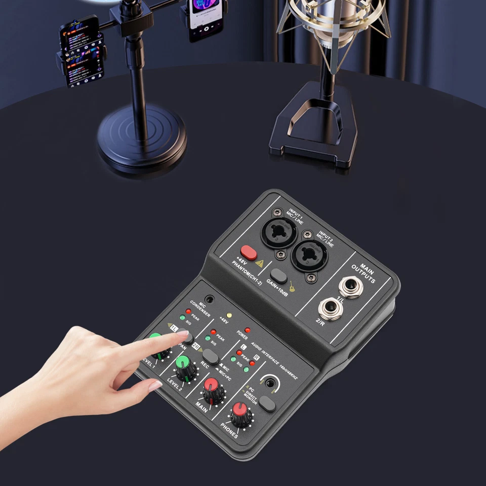 2 Channel Mixing Console Live Studio Audio DJ Mixer Sound Board USB Interface - Image 1 of 4