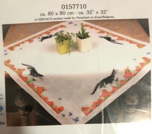 Vervaco Counted Cross Stitch Kit Cats In Orange Flowers tablecloth 32 x 32' - Picture 1 of 3
