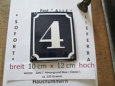 Hausnummer Emaille Nr. 4  weisse Zahl auf blauem Hintergrund 10 cm x 12 cm 