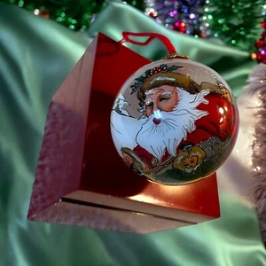 Reverse Painted Christmas Ornament With Beautiful Red Wooden Box Lined In Velvet - Picture 1 of 6