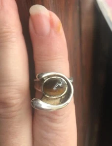Vintage 50er Sterling Mod Organic Design Ring 1,76ct Tigerauge Gr. 6,75 Cool! - Bild 1 von 9