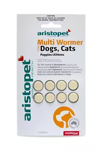 All Wormer Tablets for Dog/Cats/Puppies/Kittens 5kg - 8 Tabs (Aristopet) - Picture 1 of 3