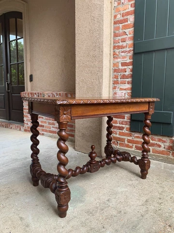 Antique French Oak Sofa Table Writing Desk Barley Twist Louis XIII Style Cover