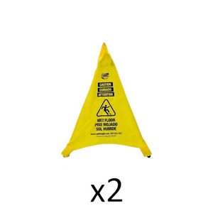 2 Count Wet Floor Sign Pop-Up Yellow Caution Wet Floor Safety Cone 22" w/ Case - Picture 1 of 10