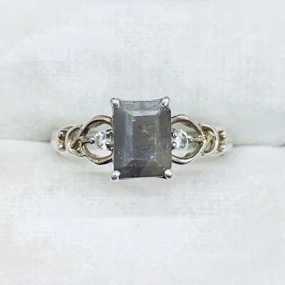 Anillo solitario de cuarzo ahumado corte esmeralda de plata de ley 925 talla 8,5 Foto 1 de 4