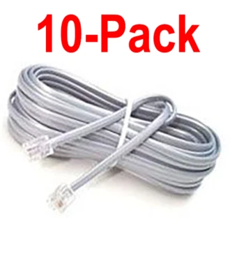Cable plano de línea telefónica 7 pies RJ11 modular 6P4C 4 cables (paquete de 10) Foto 1 de 2