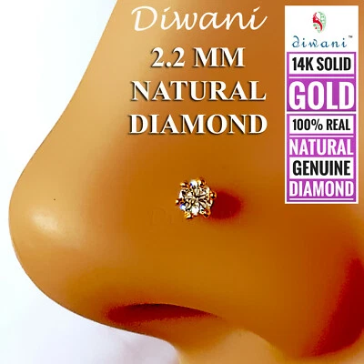 2.2mm Natürlich VVS Diamant Verlobung Nase Lippen Schraube Piercing Pin Nieten - Bild 1 von 4