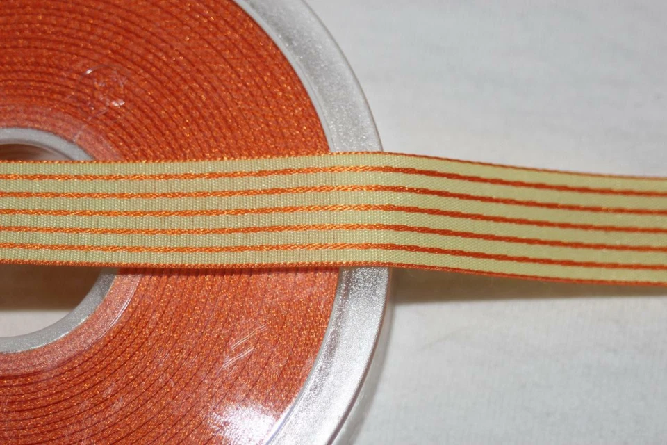 5 yards lime green yellow blue striped edge satin reversible ribbon 5/8" g90 - Image 1 of 1