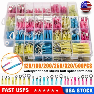 320/500pcs Heat Shrink Butt Wire Connectors Waterproof Crimp Splice Terminal Kit - Image 1 of 4