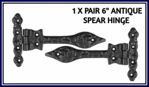 PAAR 6 ZOLL SCHWARZ GUSSEISEN ANTIK SPEER SCHARNIERE BLATT DESIGN TOR TÜR SCHARNIER D4 - Bild 1 von 3