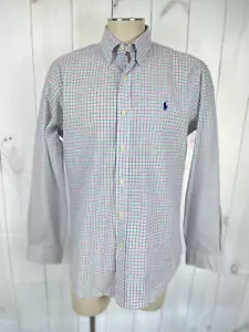 Ralph Lauren Langarmhemd weiß blau rosa grün kariert Knopfleiste - Größe M - Bild 1 von 4