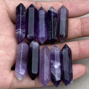 10 Stck. Natürlicher verträumter Amethyst Obelisk Quarz Kristall Stab Doppelspitze Heilung - Bild 1 von 6