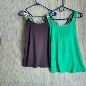 2 Lot Women's Crown & Ivy Tankini Top Cross Black Green Swimwear Sz Medium - Picture 1 of 7