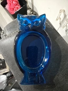 Vintage Viking Cobalt Blue Glass Owl Ashtray MCM Mid Century Modern, H - Picture 1 of 6