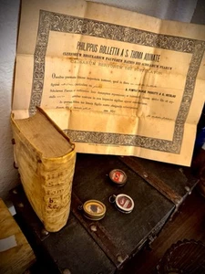 1624 OLD TESTAMENT BIBLE ON VELLUM and THREE SAINT RELICS LOT -With COA DOCUMENT - Picture 1 of 20