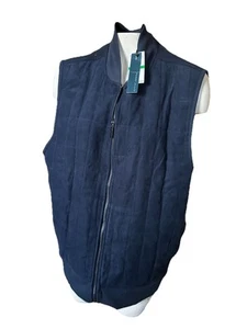 Perry Ellis Men’s Zip Up Vest Faux Suede Dark Sapphire Blue Sz L $89 Western B41 - Picture 1 of 4