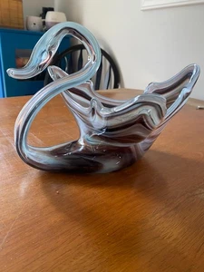 American made Sooner Glass Swan Figurine Candy Dish Gray/Blueish/Dark Brown - Picture 1 of 12