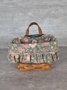 Vintage 1996 Longaberger Small Key Basket w Fabric Lining, Green & Pink Floral - Picture 1 of 9