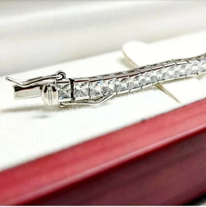 White gold finish princess cut 5mm created diamonds tennis bracelet - Picture 1 of 4