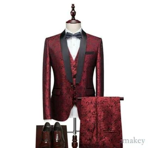 Men's Wedding dress 3PCS Suit Slim Fit Printed Floral One Button Blazer Tuxedo - Picture 1 of 19