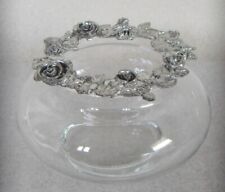 Vintage Metal Rose Flower Lid Glass Potpourri Jar Dish Pewter Anchor Hocking
