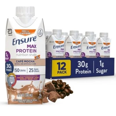	Batido Nutricional Ensure Max Protein con 30g de Proteína Café Mocha Paquete de 12	 Foto 1 de 4