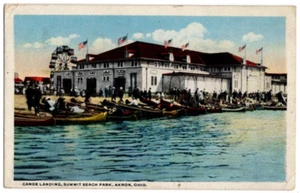 CARTOLINA 1920 Summit Lake Beach Park canoa sbarco Akron Ohio vecchia vintage 0670 - Foto 1 di 2