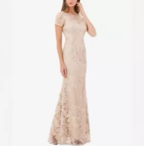 JS Collections Soutache Short Sleeve Gold Trumpet Gown, Size 4 - Picture 1 of 12
