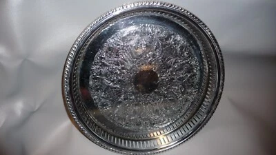 "Bandeja de galería vintage WM Rogers redonda plateada reticulada 12"" 671" Foto 1 de 4