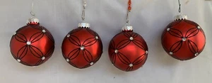 G&B Glass Ball Christmas Ornaments Red Black Mica Glitter 3” Set of 4 - Picture 1 of 6