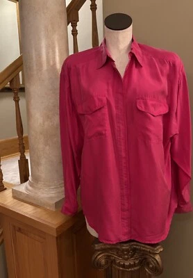 Blusa Diane Gilman Vintage Mujer Rosa 100% Seda Manga Larga Botón Delantero Talla L Foto 1 de 4