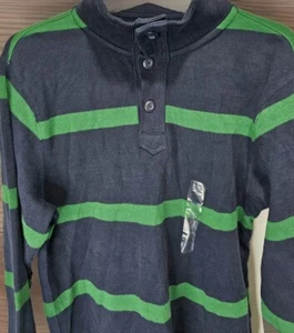Gap Kids Sweater XXL 14-16 Cotton Henley Navy With Green Stripes New - Picture 1 of 8