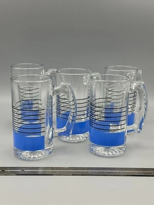 Juego de 5 piedras de cerveza de vidrio con rayas horizontales azules y negras estilo contemporáneo Foto 1 de 4