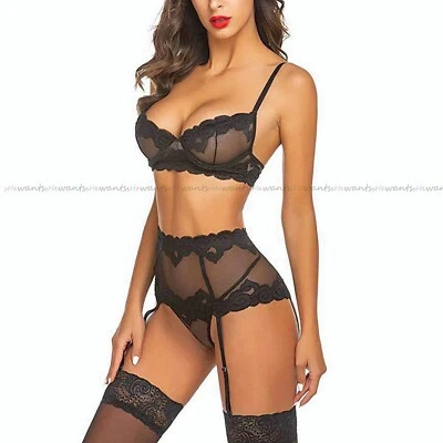 BH Slip Set Dessous erotisch ouvert offen Spitze Porno Strümpfe sexy Strapse XXX - Bild 1 von 4