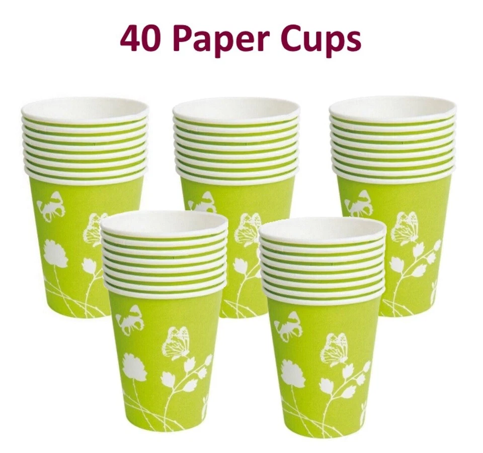 X40 - Xícara de papel verde limão borboleta branca verão - Xícaras de chá da tarde - Imagem 1 de 2