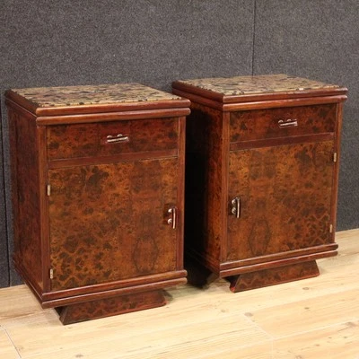 Pair of Italian 20th century night stands furniture bedside tables marble top - Image 1 of 4