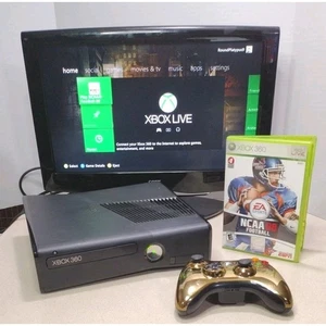 Microsoft Xbox 360 Slim 250GB RARE GOLD CHROME Controller NCAA 08 Sauber & Getestet - Bild 1 von 15