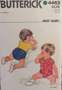 Vintage Butterick 4463 BABY ROMPER Zip Up Jumpsuit Bloomer Shorts Jeans Pattern - Picture 1 of 2
