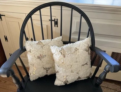 Set Of 2 Pier One flower Appliqué Decorative Pillows With Gold Sequins 12” - Image 1 of 4