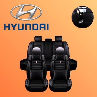 Cojín de funda de asiento de cuero para todos Hyundai 5 asientos ajuste personalizado de lujo negro Foto 1 de 4