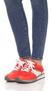 Michael KORS ALLIE SATINADO NARANJA BLANCO LOGO Tenis Entrenadores 8 AMO ZAPATOS - Imagen 1 de 9